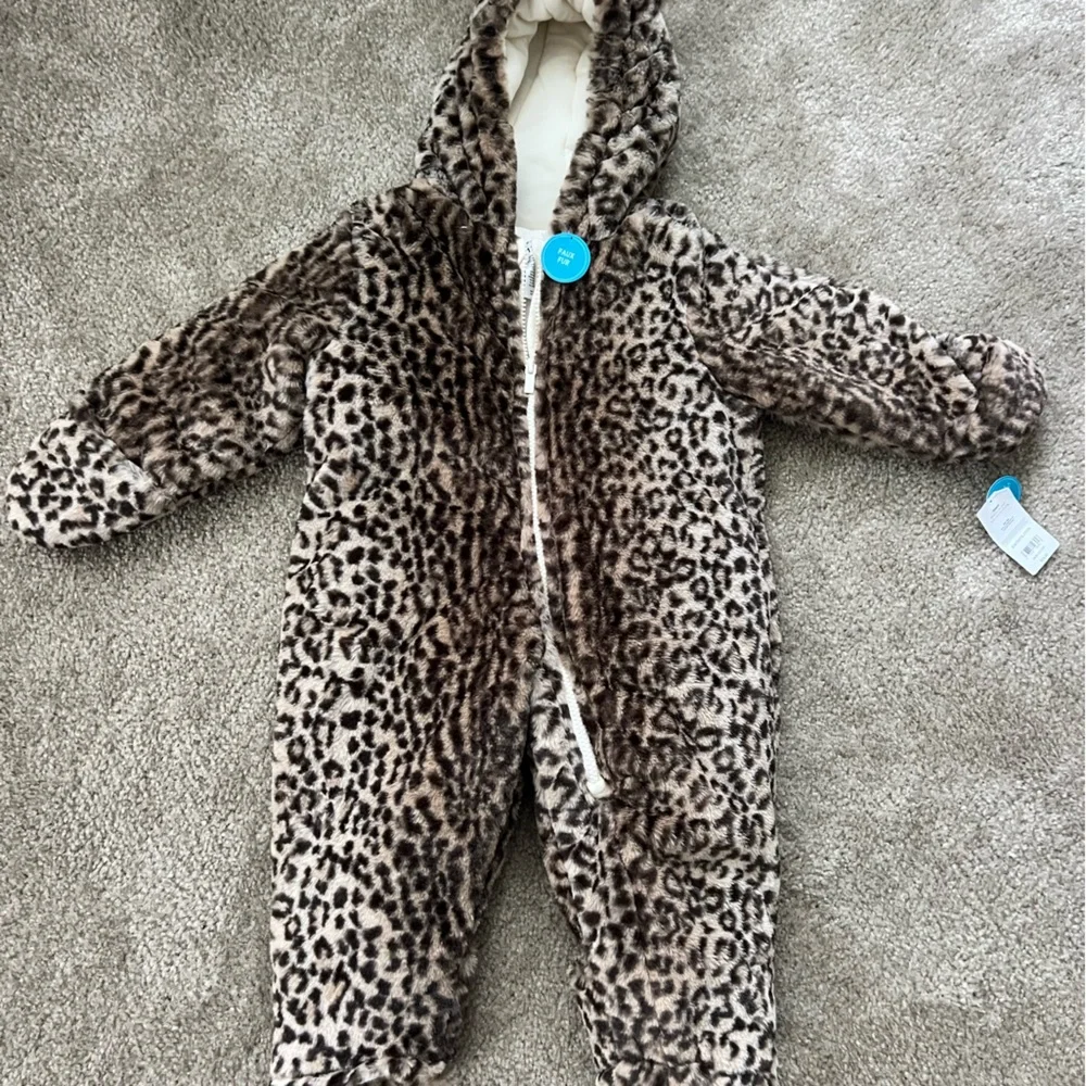 Carters baby faux fur snow suit - leopard print